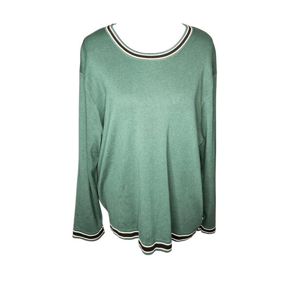 Investments II Women's Plus Sz 3X Green Sweater Crew neck LS Rayon Blend Buttons - Picture 1 of 8